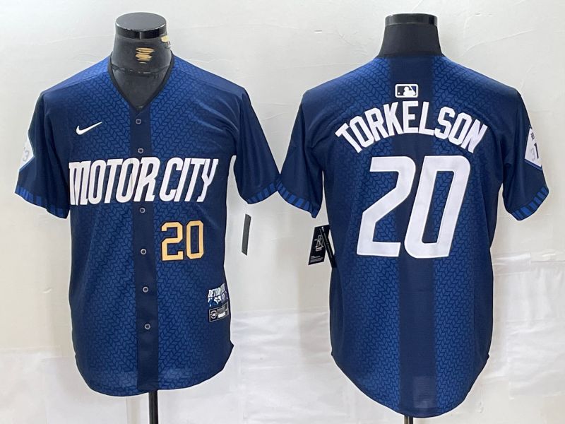 Men Detroit Tigers #20 Torkelson Blue City Edition Nike 2024 MLB Jersey style 3